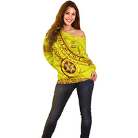 Custom Tonga High School Off Shoulder Sweater Tongan Kupesi Pattern LT05 - Polynesian Pride