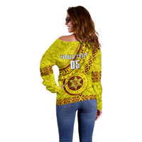 Custom Tonga High School Off Shoulder Sweater Tongan Kupesi Pattern LT05 - Polynesian Pride