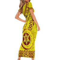 Custom Tonga High School Short Sleeve Bodycon Dress Tongan Kupesi Pattern LT05 - Polynesian Pride