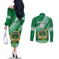 Custom Saineha High School Couples Matching Off The Shoulder Long Sleeve Dress and Long Sleeve Button Shirts Tongan Kupesi Pattern LT05 - Polynesian Pride