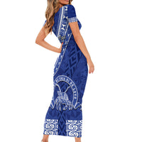 Custom Tupou College Short Sleeve Bodycon Dress Tongan Kupesi Pattern LT05 - Polynesian Pride