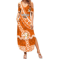 Custom Tailulu College Family Matching Summer Maxi Dress and Hawaiian Shirt Tongan Kupesi Pattern LT05 Mom's Dress Orange - Polynesian Pride