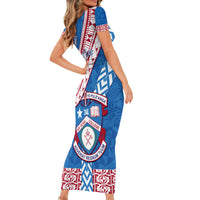 Custom Apifoou College Short Sleeve Bodycon Dress Tongan Kupesi Pattern LT05 - Polynesian Pride
