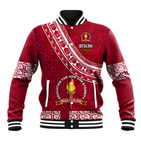 Custom Beulah College Baseball Jacket Tongan Kupesi Pattern LT05 Unisex Red - Polynesian Pride