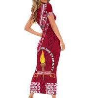 Custom Beulah College Short Sleeve Bodycon Dress Tongan Kupesi Pattern LT05 - Polynesian Pride