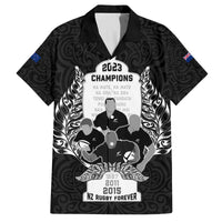 New Zealand Rugby Family Matching Off Shoulder Maxi Dress and Hawaiian Shirt The Haka With Champions Cup LT05 Dad's Shirt - Short Sleeve Black - Polynesian Pride