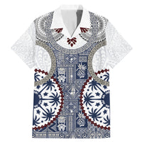 Hawaii Family Matching Mermaid Dress and Hawaiian Shirt Barkcloth Pattern Vintage Style LT05 Dad's Shirt - Short Sleeve Blue - Polynesian Pride