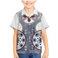 Hawaii Family Matching Mermaid Dress and Hawaiian Shirt Barkcloth Pattern Vintage Style LT05 Son's Shirt Blue - Polynesian Pride