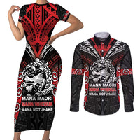 Aotearoa Mana Maori Couples Matching Short Sleeve Bodycon Dress and Long Sleeve Button Shirt Toitu Te Tiriti