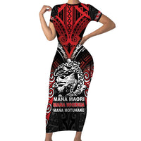 Aotearoa Mana Maori Family Matching Short Sleeve Bodycon Dress and Hawaiian Shirt Toitu Te Tiriti LT05 Mom's Dress Black - Polynesian Pride