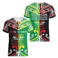 Cook Islands And Aotearoa Women V-Neck T-Shirt Together For Te Tiriti O Waitangi