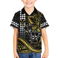 Hawaii Ikaika Warrior Helmet Family Matching Off Shoulder Maxi Dress and Hawaiian Shirt Gold Style LT05 Son's Shirt Gold - Polynesian Pride