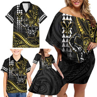 Hawaii Ikaika Warrior Helmet Family Matching Off Shoulder Short Dress and Hawaiian Shirt Gold Style LT05 - Polynesian Pride