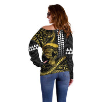 Hawaii Ikaika Warrior Helmet Off Shoulder Sweater Gold Style
