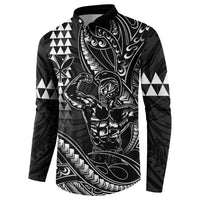 Hawaii Ikaika Warrior Helmet Button Sweatshirt Black Tribal Tattoo LT05 - Polynesian Pride
