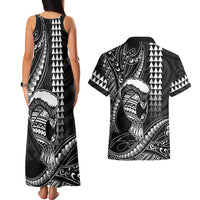 Hawaii Ikaika Warrior Helmet Couples Matching Tank Maxi Dress and Hawaiian Shirt Black Tribal Tattoo LT05 - Polynesian Pride