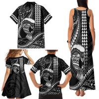 Hawaii Ikaika Warrior Helmet Family Matching Tank Maxi Dress and Hawaiian Shirt Black Tribal Tattoo LT05 - Polynesian Pride