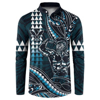 Hawaii Ikaika Warrior Helmet Button Sweatshirt Blue Tribal Tattoo LT05 Blue - Polynesian Pride