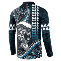 Hawaii Ikaika Warrior Helmet Button Sweatshirt Blue Tribal Tattoo LT05 - Polynesian Pride