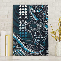 Hawaii Ikaika Warrior Helmet Canvas Wall Art Blue Tribal Tattoo LT05 Without Frame Blue - Polynesian Pride