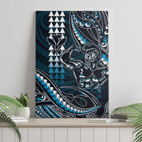Hawaii Ikaika Warrior Helmet Canvas Wall Art Blue Tribal Tattoo LT05 - Polynesian Pride