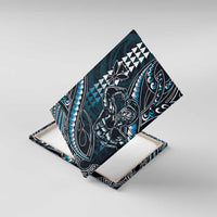Hawaii Ikaika Warrior Helmet Canvas Wall Art Blue Tribal Tattoo LT05 With Frame Blue - Polynesian Pride