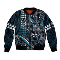 Hawaii Ikaika Warrior Helmet Sleeve Zip Bomber Jacket Blue Tribal Tattoo LT05 Unisex Blue - Polynesian Pride