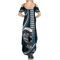Hawaii Ikaika Warrior Helmet Summer Maxi Dress Blue Tribal Tattoo LT05 - Polynesian Pride