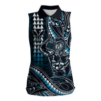 Hawaii Ikaika Warrior Helmet Women Sleeveless Polo Shirt Blue Tribal Tattoo LT05 Female Blue - Polynesian Pride