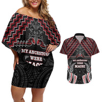 Aotearoa Couples Matching Off Shoulder Short Dress and Hawaiian Shirt Proud To Be Maori LT05 Red - Polynesian Pride