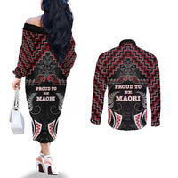 Aotearoa Couples Matching Off The Shoulder Long Sleeve Dress and Long Sleeve Button Shirt Proud To Be Maori LT05 - Polynesian Pride