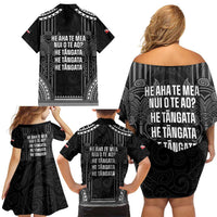 Aotearoa Toitu Te Tiriti Family Matching Off Shoulder Short Dress and Hawaiian Shirt No Kiwi Without Iwi LT05 - Polynesian Pride
