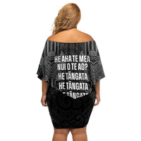 Aotearoa Toitu Te Tiriti Family Matching Off Shoulder Short Dress and Hawaiian Shirt No Kiwi Without Iwi LT05 - Polynesian Pride