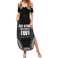 Aotearoa Toitu Te Tiriti Family Matching Summer Maxi Dress and Hawaiian Shirt No Kiwi Without Iwi LT05 Mom's Dress Black - Polynesian Pride