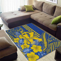 Hawaii Kaiser High School Area Rug Tribal Tattoo With Hibiscus Flowers