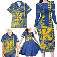 Personalised Hawaii Kaiser High School Family Matching Long Sleeve Bodycon Dress and Hawaiian Shirt Tribal Tattoo With Hibiscus Flowers LT05 - Polynesian Pride
