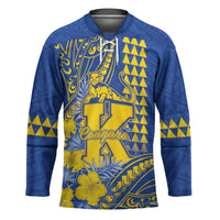 Personalised Hawaii Kaiser High School Hockey Jersey Tribal Tattoo With Hibiscus Flowers LT05 Unisex Blue - Polynesian Pride