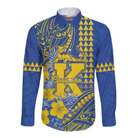 Personalised Hawaii Kaiser High School Long Sleeve Button Shirt Tribal Tattoo With Hibiscus Flowers