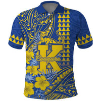 Personalised Hawaii Kaiser High School Polo Shirt Tribal Tattoo With Hibiscus Flowers LT05 Blue - Polynesian Pride