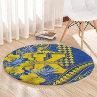 Hawaii Kaiser High School Round Carpet Tribal Tattoo With Hibiscus Flowers