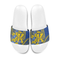 Hawaii Kaiser High School Slide Sandals Tribal Tattoo With Hibiscus Flowers