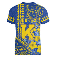 Personalised Hawaii Kaiser High School Women V-Neck T-Shirt Tribal Tattoo With Hibiscus Flowers LT05 - Polynesian Pride