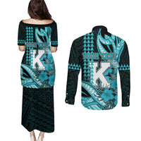 Personalised Hawaii Kapolei High School Couples Matching Puletasi and Long Sleeve Button Shirt Tribal Tattoo With Hibiscus Flowers LT05 - Polynesian Pride