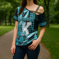 Personalised Hawaii Kapolei High School Cross Shoulder Shirt Tribal Tattoo With Hibiscus Flowers LT05 - Polynesian Pride