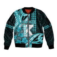 Personalised Hawaii Kapolei High School Sleeve Zip Bomber Jacket Tribal Tattoo With Hibiscus Flowers