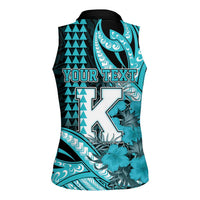 Personalised Hawaii Kapolei High School Women Sleeveless Polo Shirt Tribal Tattoo With Hibiscus Flowers