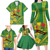 Personalised Hawaii Leilehua High School Family Matching Long Sleeve Bodycon Dress and Hawaiian Shirt Tribal Tattoo With Hibiscus Flowers LT05 - Polynesian Pride
