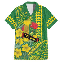 Personalised Hawaii Leilehua High School Family Matching Summer Maxi Dress and Hawaiian Shirt Tribal Tattoo With Hibiscus Flowers LT05 Dad's Shirt - Short Sleeve Green - Polynesian Pride