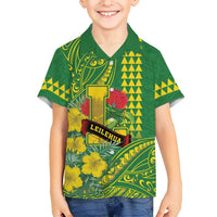 Personalised Hawaii Leilehua High School Family Matching Tank Maxi Dress and Hawaiian Shirt Tribal Tattoo With Hibiscus Flowers LT05 Son's Shirt Green - Polynesian Pride