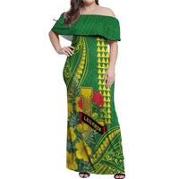 Personalised Hawaii Leilehua High School Off Shoulder Maxi Dress Tribal Tattoo With Hibiscus Flowers LT05 Women Green - Polynesian Pride